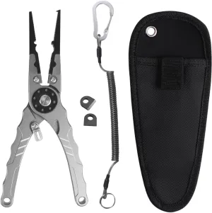 Lockable Saltwater Fishing Pliers 7.8" inch Aviation Aluminum Unibody with Tungsten Blades Fishing Gear Corrosion-Proof Design Ergonomic Non-Slip Grip Repl Blade included Fishing Gifts for Men