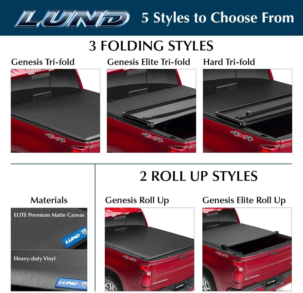 Lund Genesis Elite Roll Up Soft Roll Up Truck Bed Tonneau Cover | 968180 | Fits 2015 - 2022 Chevy/GMC Colorado/Canyon 5' 2" Bed (61.7")