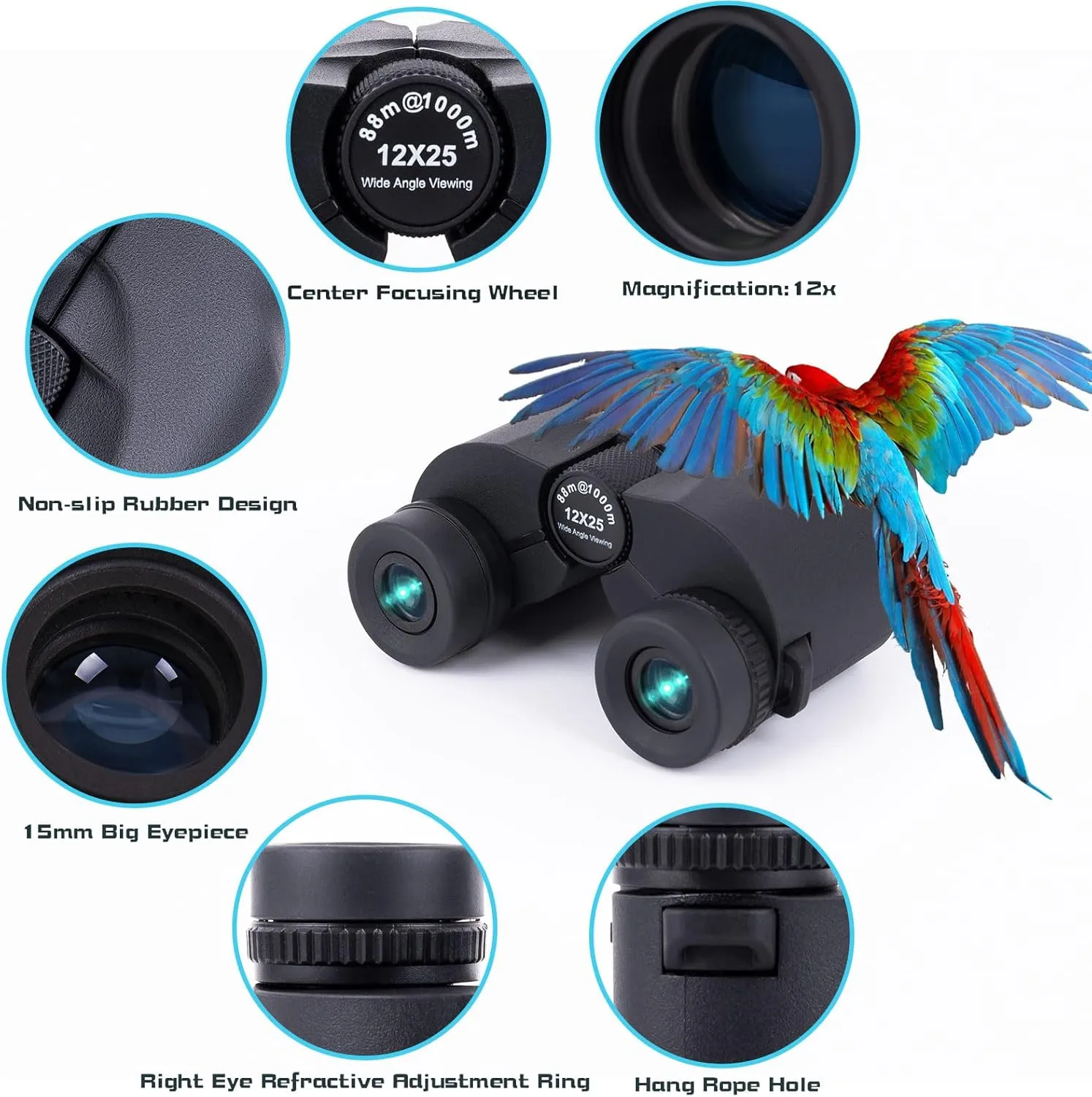 LUXUN 12x25 Compact Binoculars for Adults and Kids, Waterproof Binoculars for Bird Watching, Small Binoculars High Powered for Travel, Concerts, Hunting and Sport Games