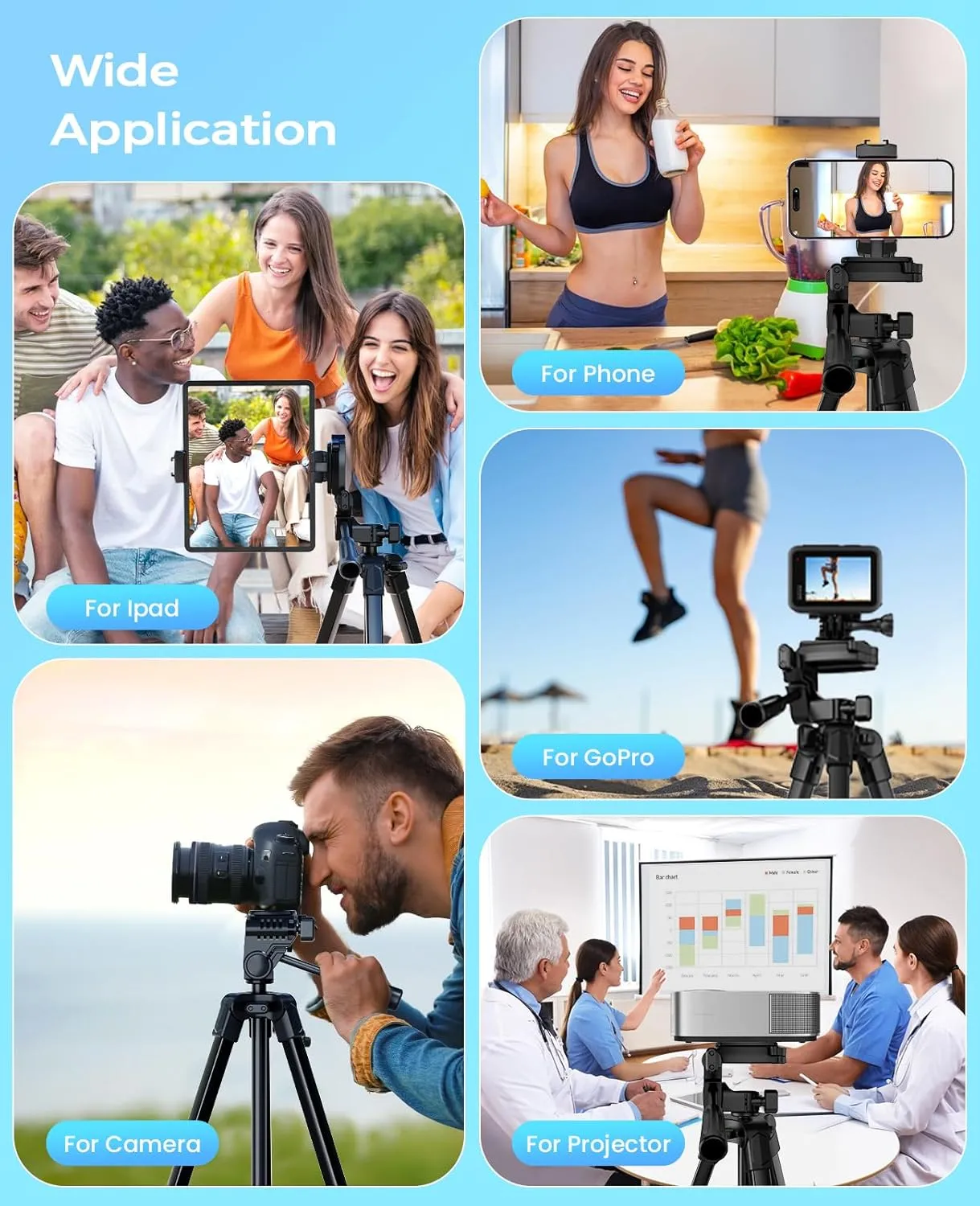 MACTREM iPhone iPad Tripod Stand, 67" Phone Tripod for iPhone iPad Tablet Camera with 2 in1 Holder Remote Carry Bag, Aluminum Extendable iPhone Stand for Video Recording/Selfies/Live Stream/Vlogging