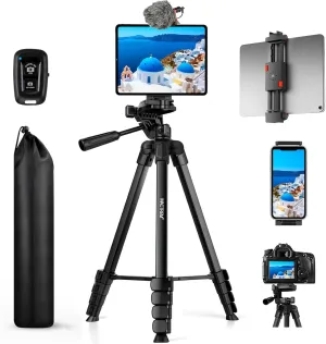 MACTREM iPhone iPad Tripod Stand, 67" Phone Tripod for iPhone iPad Tablet Camera with 2 in1 Holder Remote Carry Bag, Aluminum Extendable iPhone Stand for Video Recording/Selfies/Live Stream/Vlogging