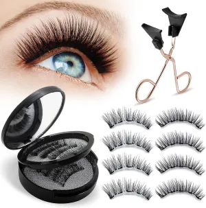 Magnetic Eyelashes Natural Look – 4 Pairs Natural Look False Lashes with Easy Applicator, No Glue or Eyeliner Needed, Comfortable & Waterproof for All-Day Wear