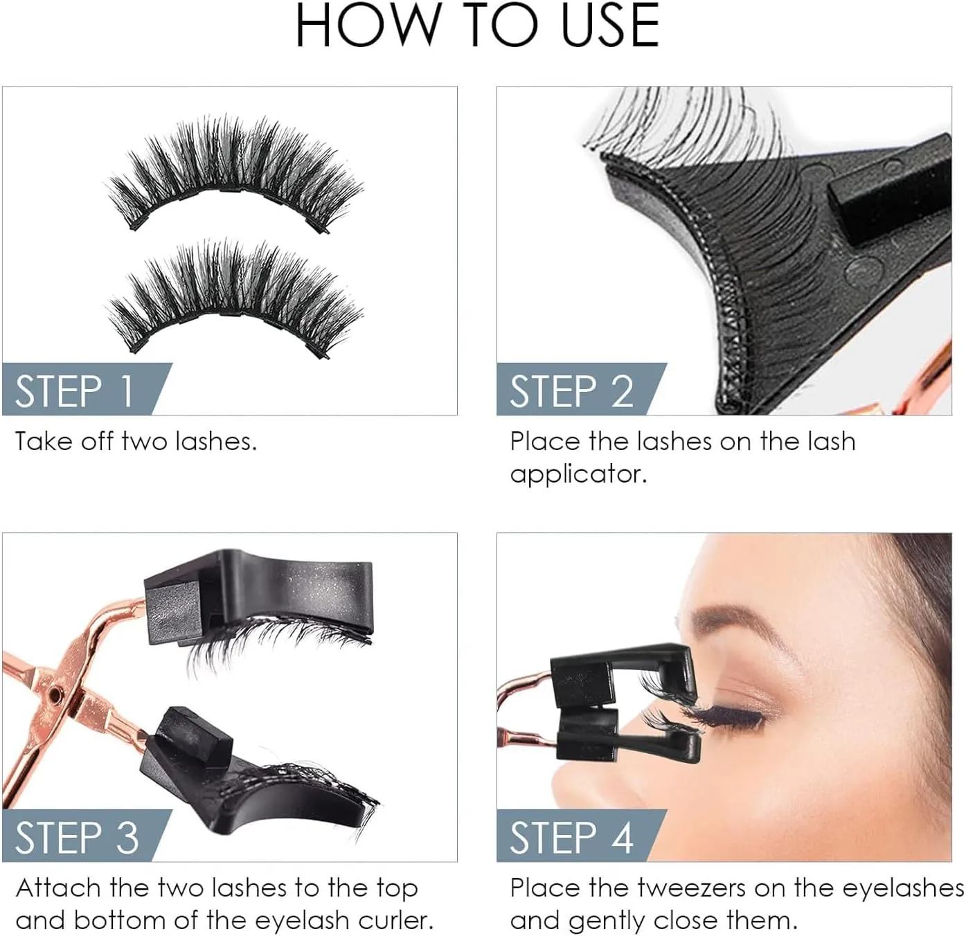 Magnetic Eyelashes Natural Look – 4 Pairs Natural Look False Lashes with Easy Applicator, No Glue or Eyeliner Needed, Comfortable & Waterproof for All-Day Wear