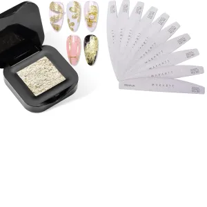 Makartt Nail File: 100/180 Grit Nail Files for Natural Nails, 10 Pcs Zebra Emery Boards Bundle with 3D Nail Gel: Sculpting Gel for Nail Art, No Wipe UV Nail Gel, Gold Fairy Aurora Powder Gel