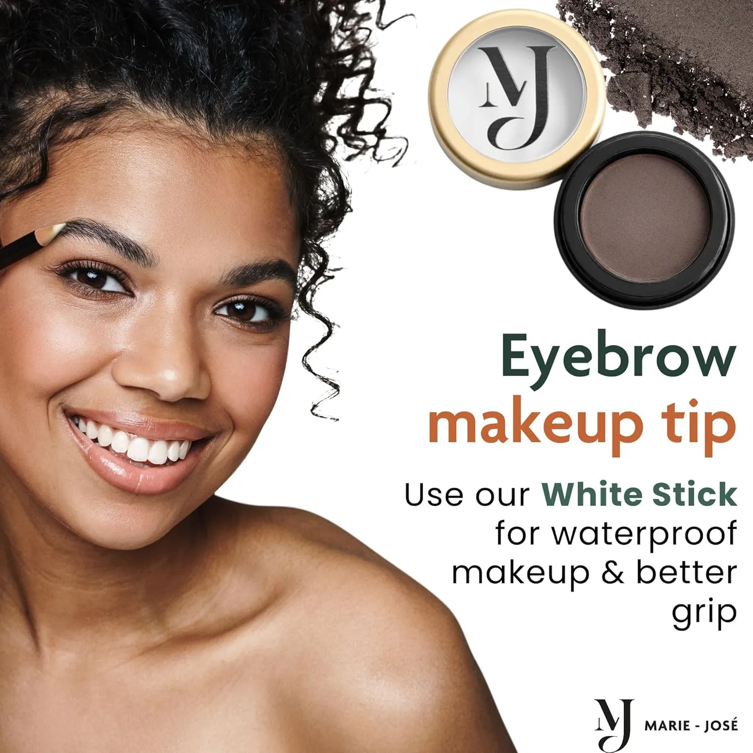 Marie-José Dark Brown Eyebrow Powder - Warm, Rich, Chocolate Brown Makeup Powder- Effortless All-Day Brow Beauty - Compact Size 0.10oz for Purse or Travel Size - Made in USA