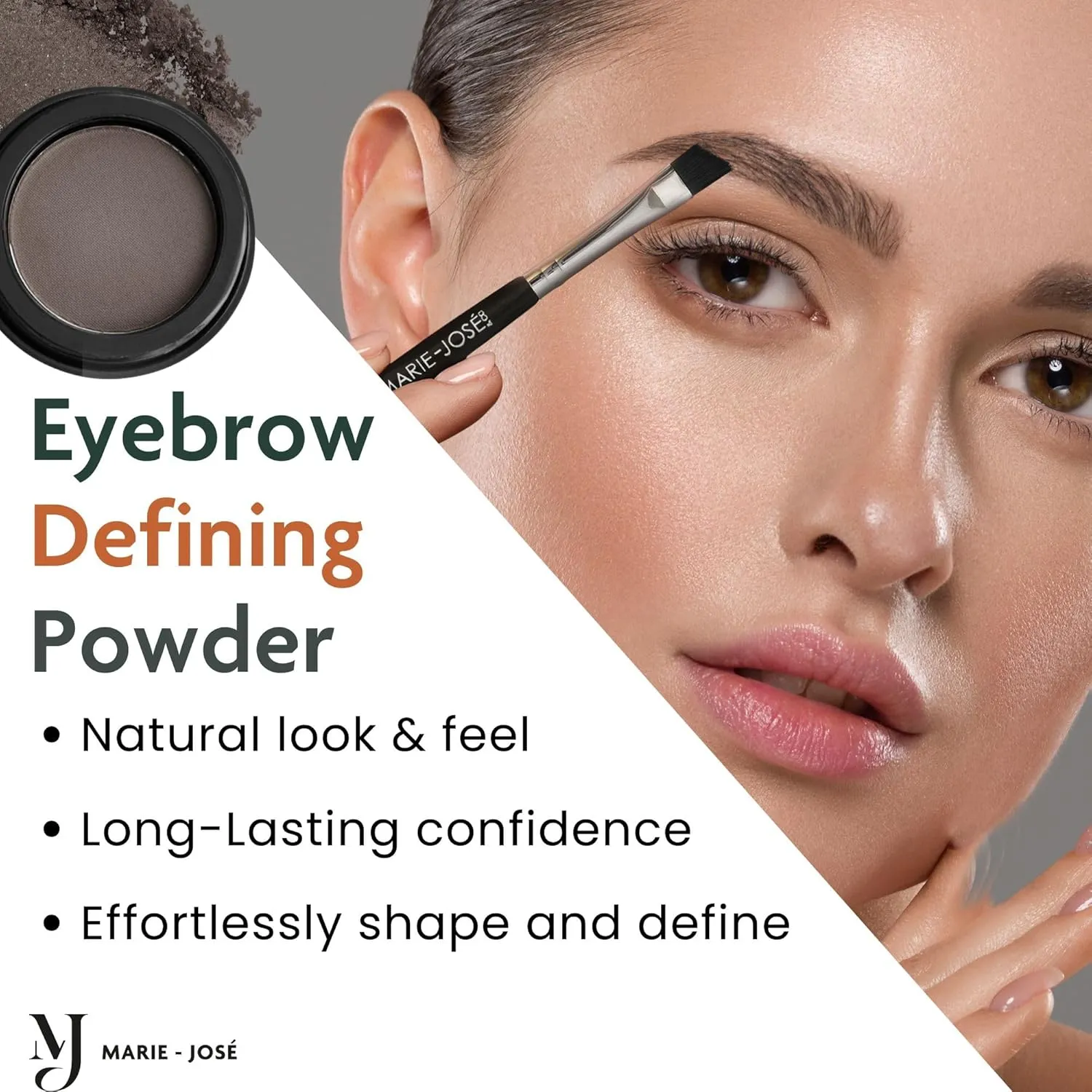 Marie-José Dark Brown Eyebrow Powder - Warm, Rich, Chocolate Brown Makeup Powder- Effortless All-Day Brow Beauty - Compact Size 0.10oz for Purse or Travel Size - Made in USA
