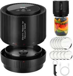 Mason Jar Vacuum Sealer - Electric Mason Jar Vacuum Sealing Kit for Food Storage, Compatible Wide and Regular Mouth Mason Lids- Canning Jar Mason Jar Vacuum Sealer with LED Countdown Display