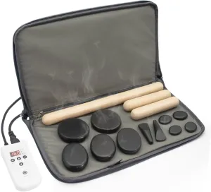Massage Stones Set with Warmer Kit Hot Rocks Bamboo for Massage Hot Stones Massage Warmer Kit with Temperature Control and Carry Bag for Home Use (11 Stones and 3 Sticks)