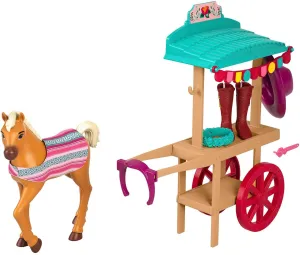 Mattel Spirit Untamed Miradero Riding Gear Cart with Rolling Wheels, Canopy, 5-in Pony & Related Accessories, Great Gift for Ages 3 & Up