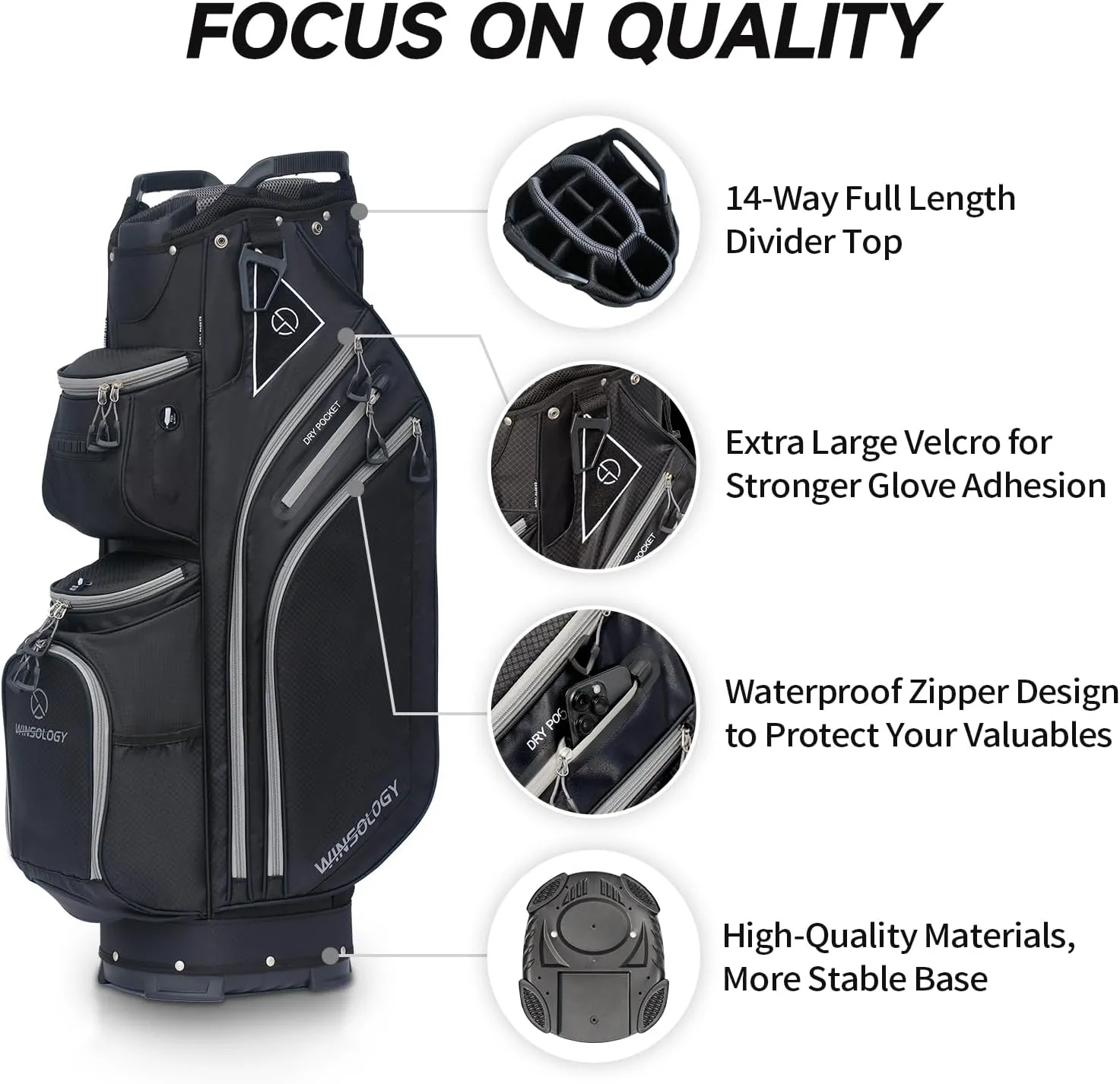 Max Lightweight Golf Cart Bag with Dual Handles and 14 Way Individual Full Length Dividers, Golf Club Bag with 11 Pockets, Large Putter Well, Double Strap Cooler for Men & Women