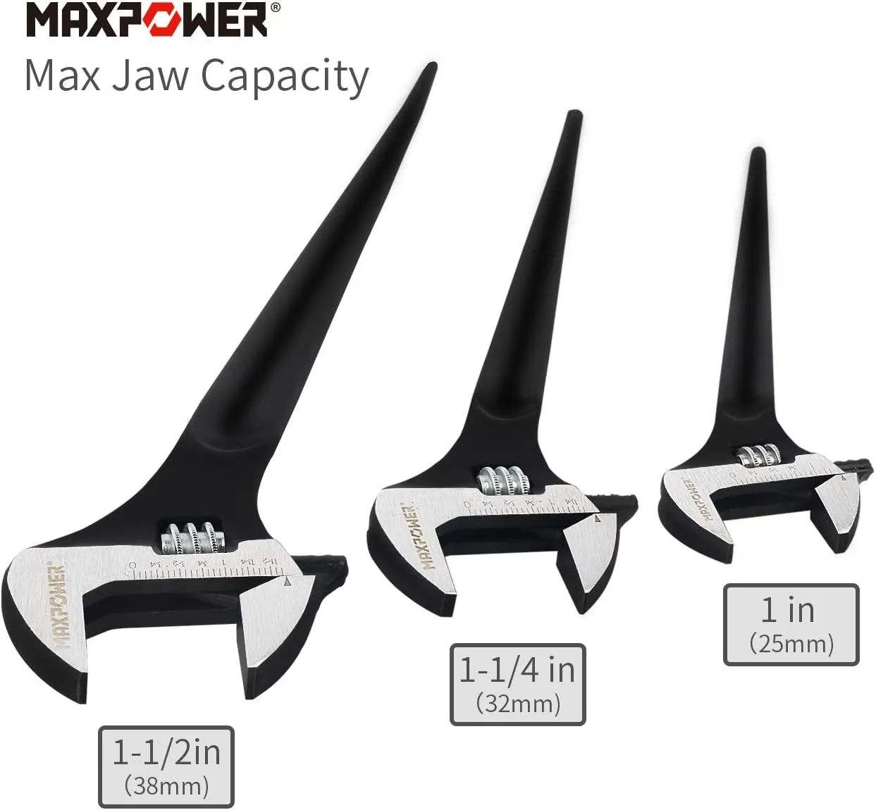 MAXPOWER 3-pieces Spud Wrench, 10-inch 12-inch 16-inch Adjustable Wrench Set with Kitbag