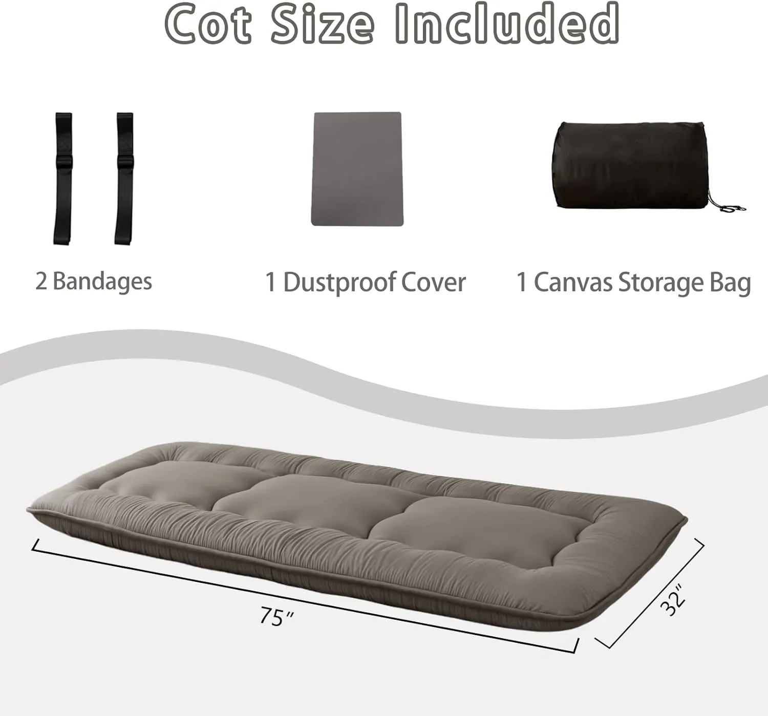 MAXYOYO Cot Mattress Charcoal Grey Floor Bed, Japanese Floor Mattress Futon Mattress Narrow Twin Mattress Single Bed Mattress Floor Mattress for Adults, Foldable Roll Up Camping Cot Mattress