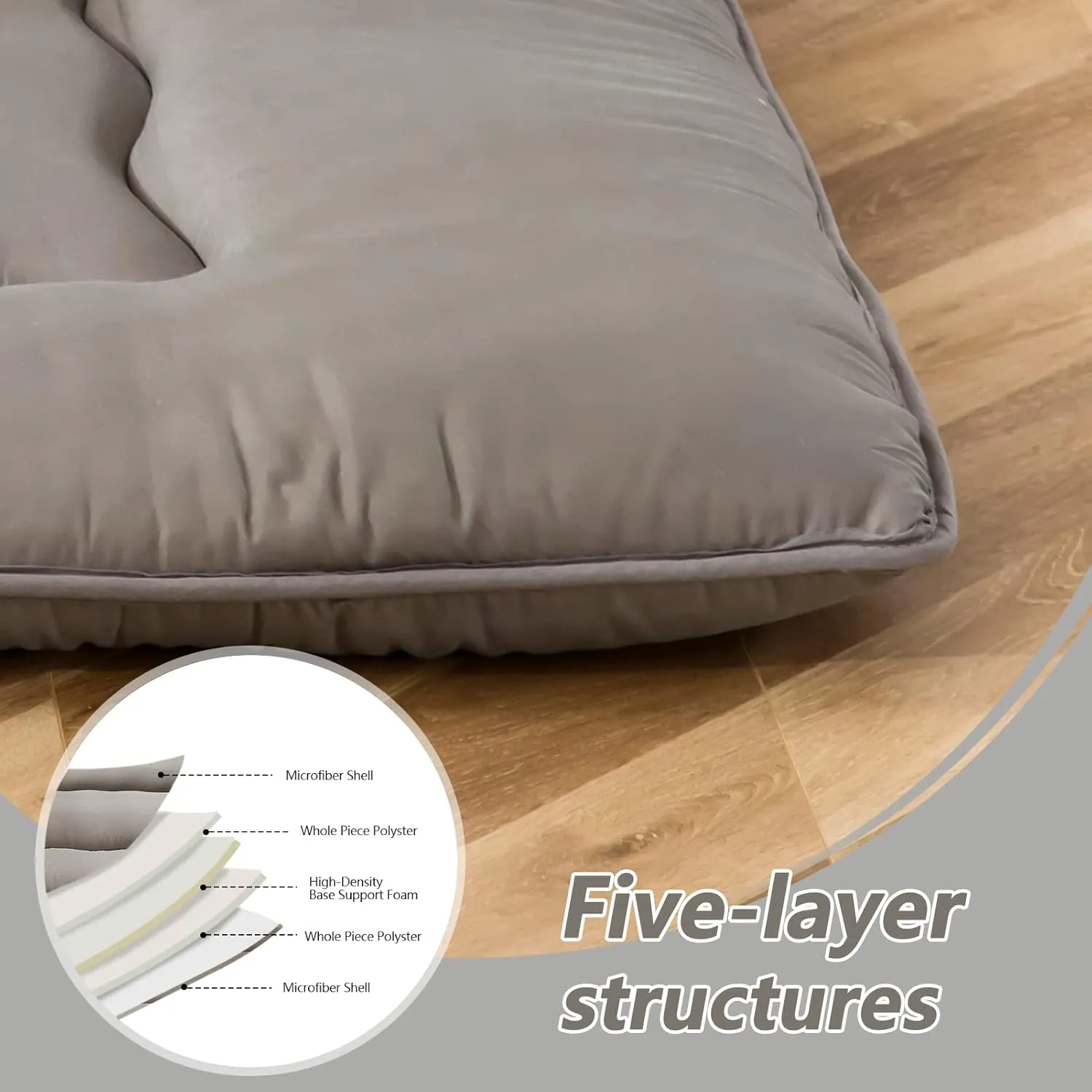 MAXYOYO Cot Mattress Charcoal Grey Floor Bed, Japanese Floor Mattress Futon Mattress Narrow Twin Mattress Single Bed Mattress Floor Mattress for Adults, Foldable Roll Up Camping Cot Mattress