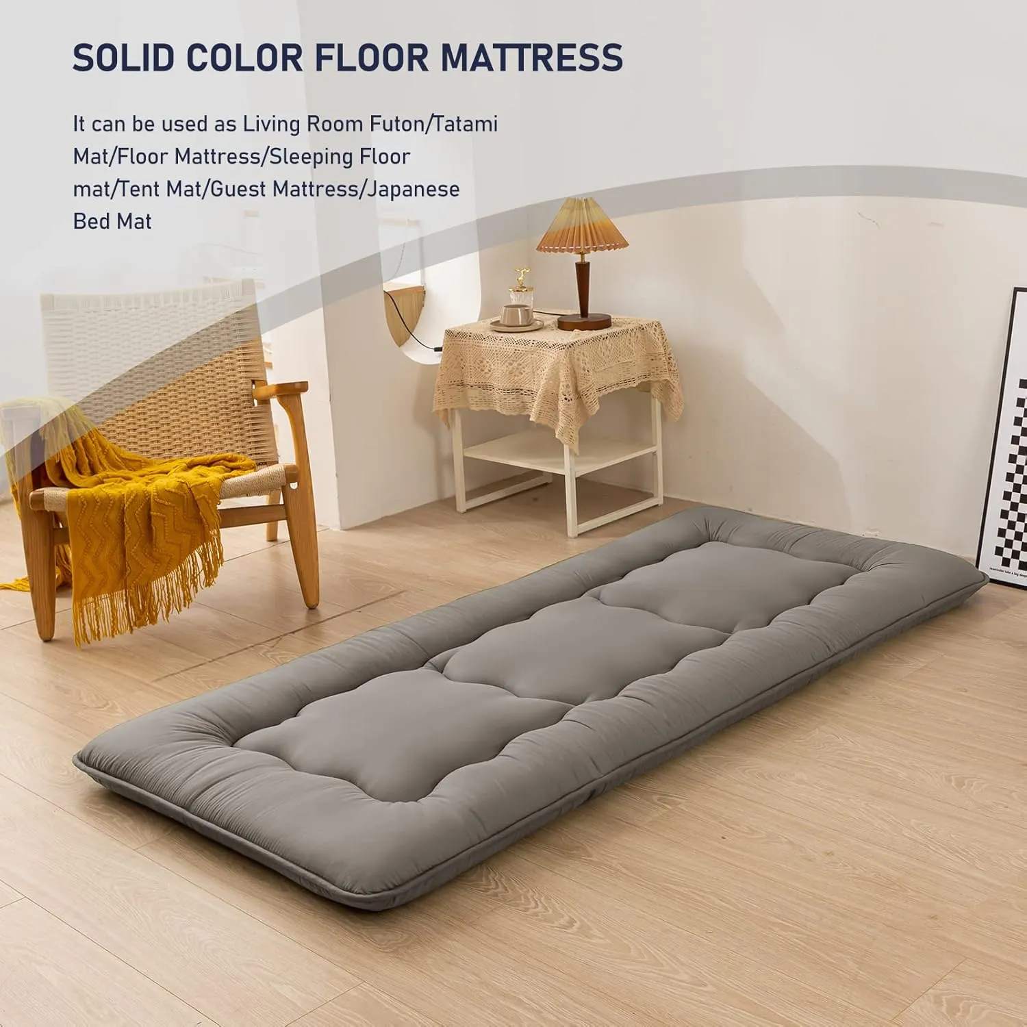 MAXYOYO Cot Mattress Charcoal Grey Floor Bed, Japanese Floor Mattress Futon Mattress Narrow Twin Mattress Single Bed Mattress Floor Mattress for Adults, Foldable Roll Up Camping Cot Mattress