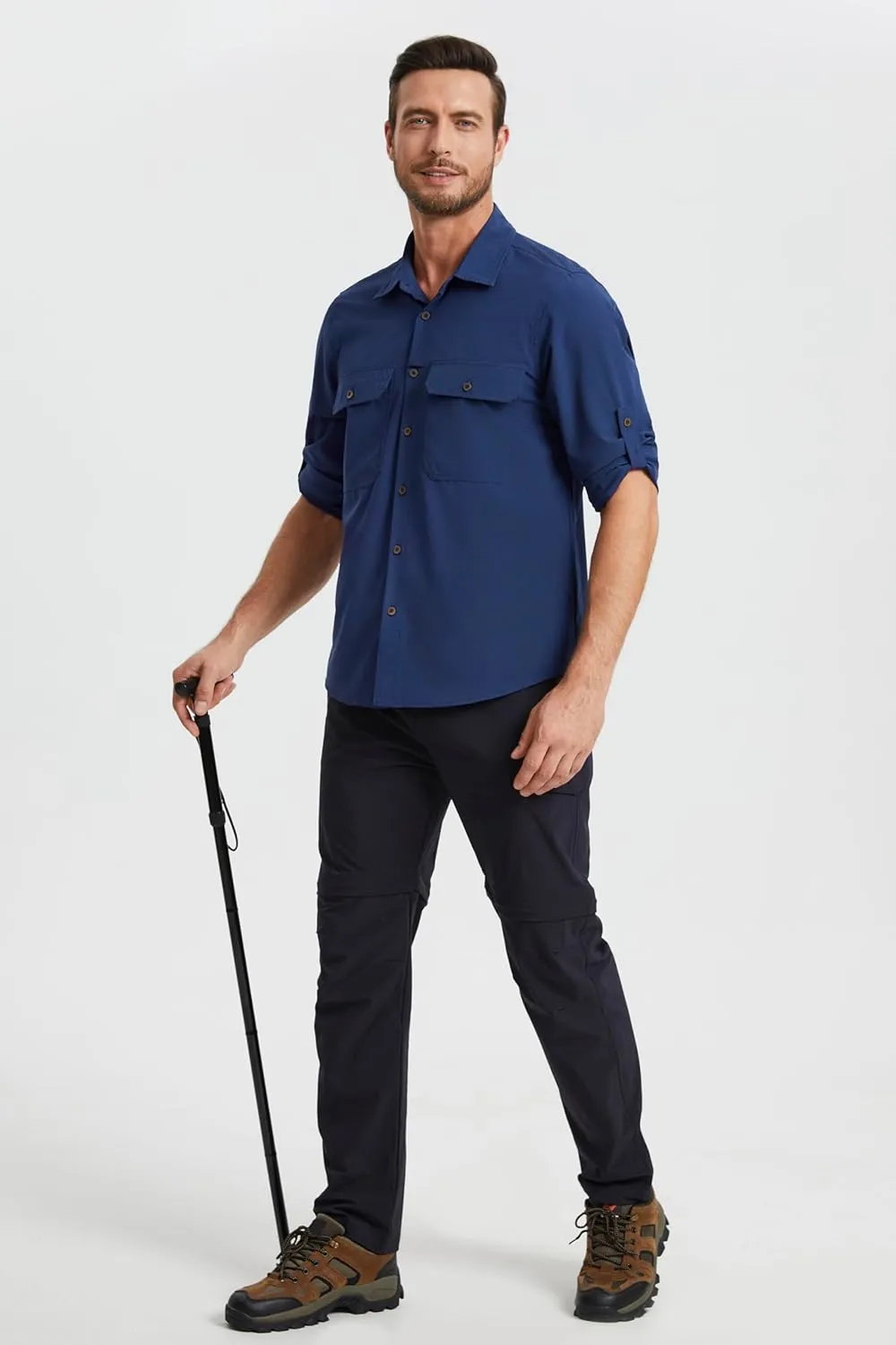 Mens Fishing Shirts Long Sleeve UPF 50  Sun Protection Quick Dry Cooling Hiking Travel Button Down Shirt Roll Up Sleeve
