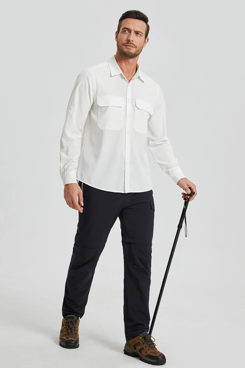 Mens Fishing Shirts Long Sleeve UPF 50  Sun Protection Quick Dry Cooling Hiking Travel Button Down Shirt Roll Up Sleeve