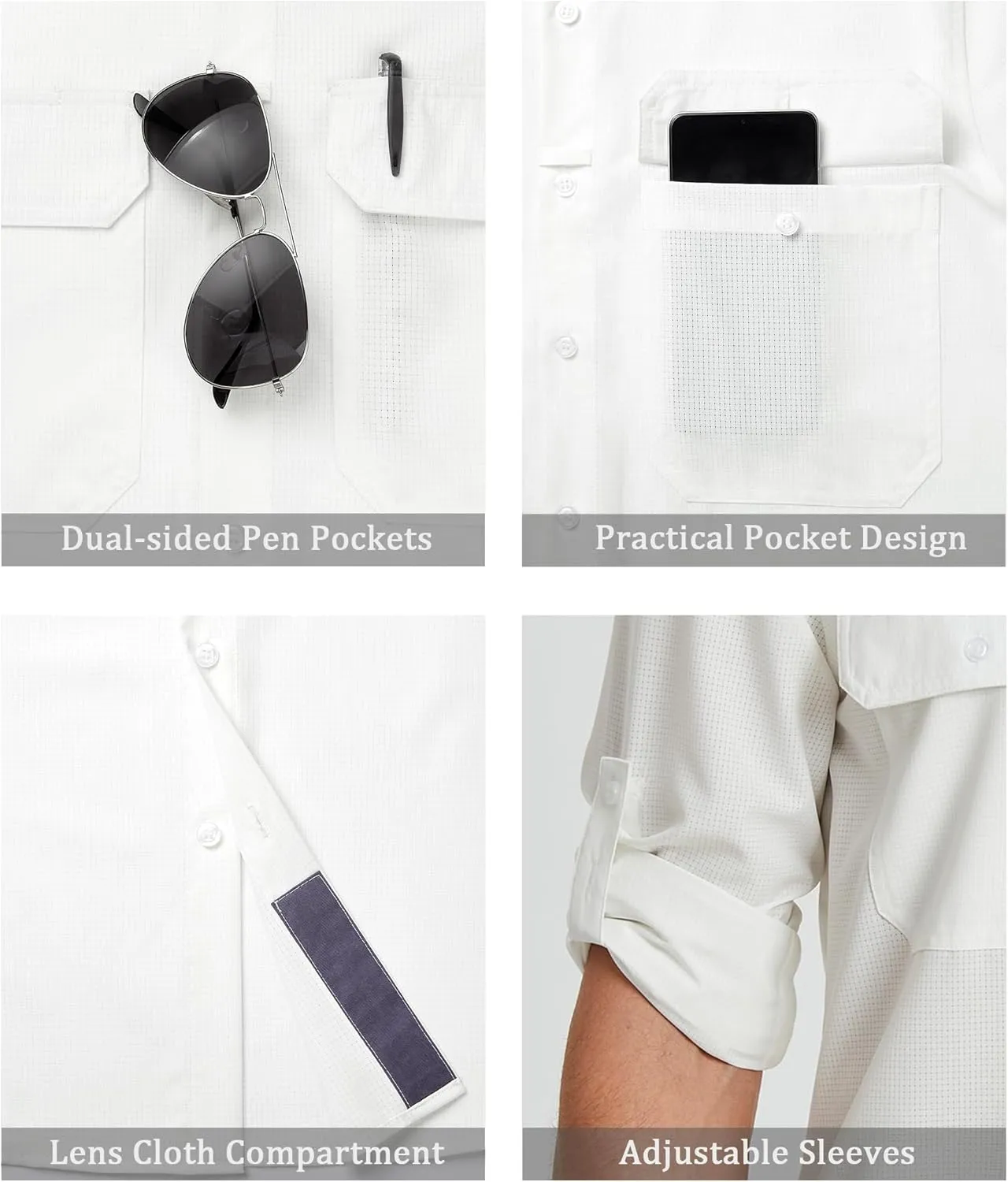 Mens Fishing Shirts Long Sleeve UPF 50  Sun Protection Quick Dry Cooling Hiking Travel Button Down Shirt Roll Up Sleeve