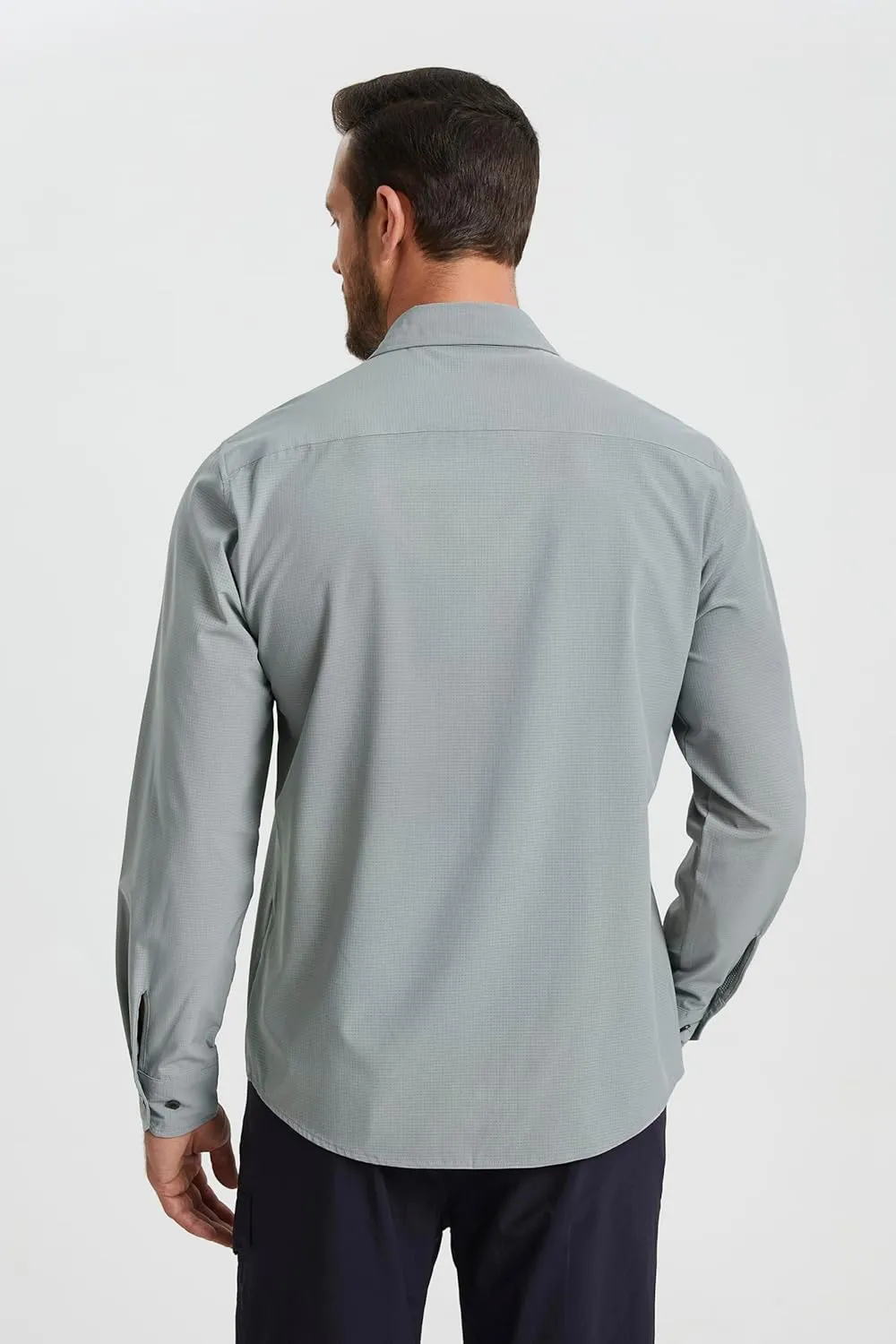 Mens Fishing Shirts Long Sleeve UPF 50  Sun Protection Quick Dry Cooling Hiking Travel Button Down Shirt Roll Up Sleeve