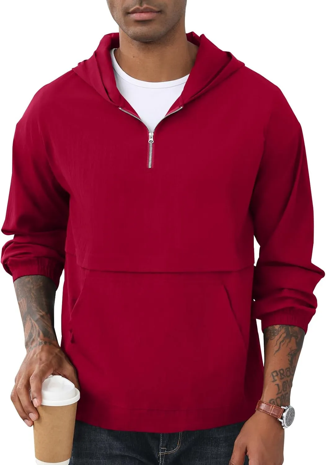 Men's Quarter Zip Sweatshirts Track Jackets Windbreaker Casual Pullover Lightweight Pockets Cycling Golf for Men With Hood