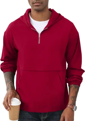 Men's Quarter Zip Sweatshirts Track Jackets Windbreaker Casual Pullover Lightweight Pockets Cycling Golf for Men With Hood