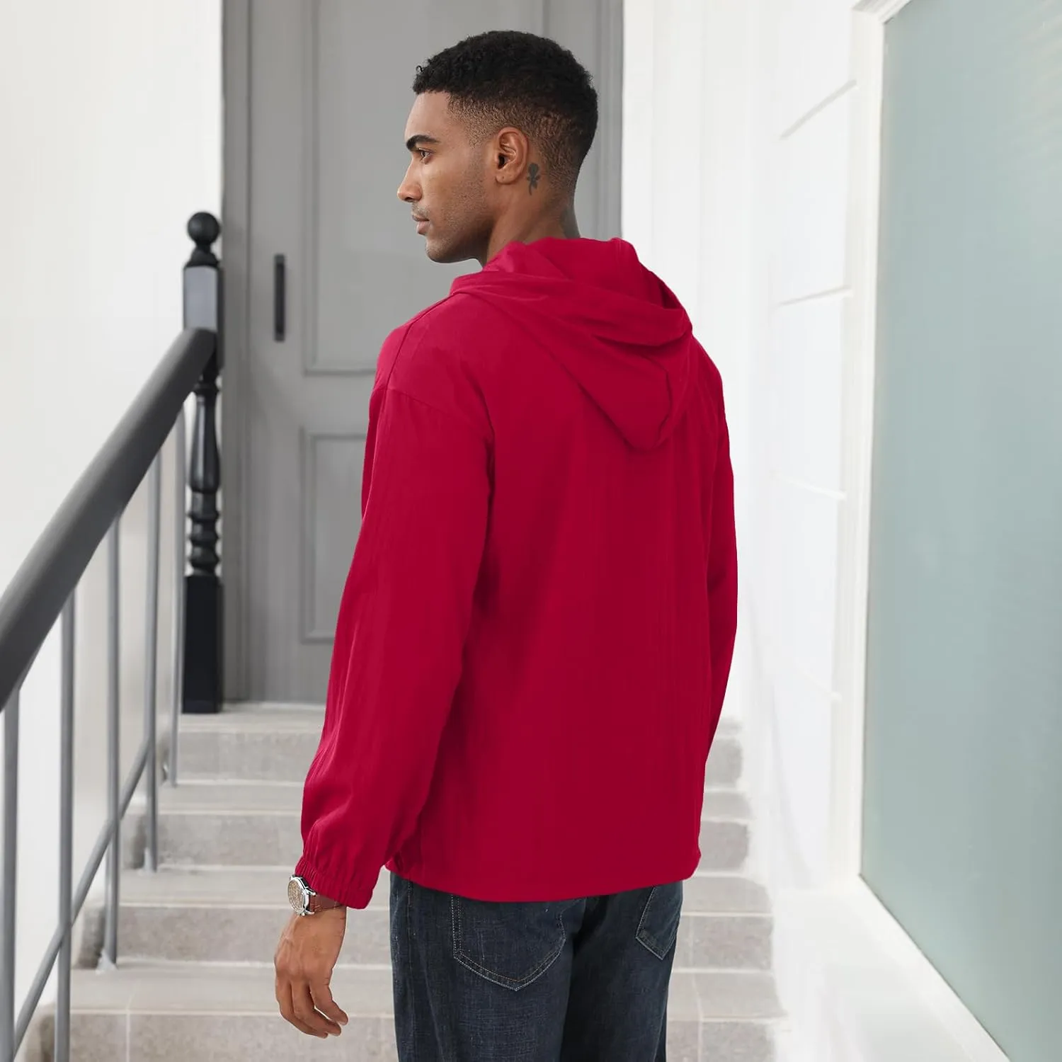 Men's Quarter Zip Sweatshirts Track Jackets Windbreaker Casual Pullover Lightweight Pockets Cycling Golf for Men With Hood
