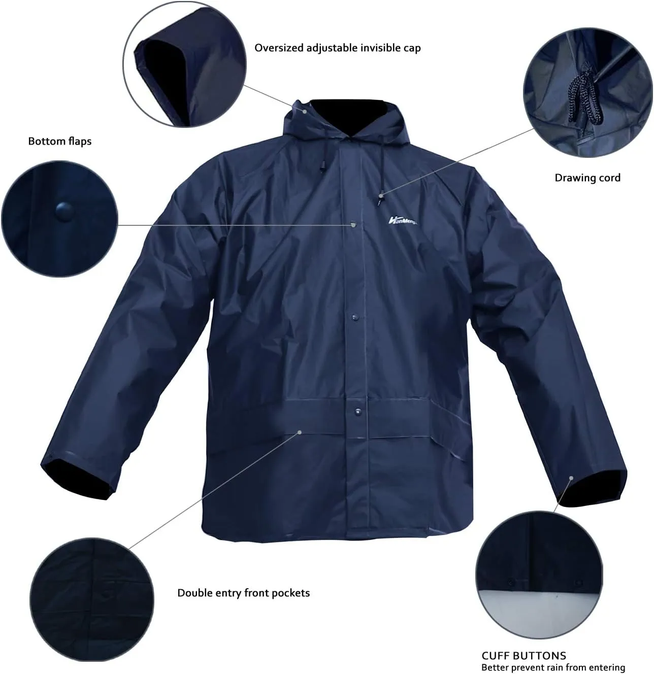Men's Rain Suit Waterproof Rain Work Gear Ultra-Lite Rain Jacket and Pants Rainwear