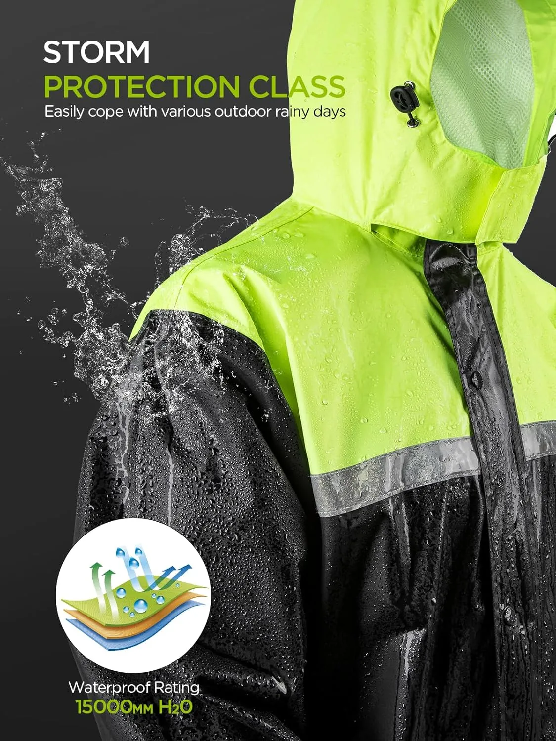 Mens Rain Suits with Air Vents Reflective Waterproof Rain Gear Breathable Jacket Pants for Work Golf Fishing Hiking
