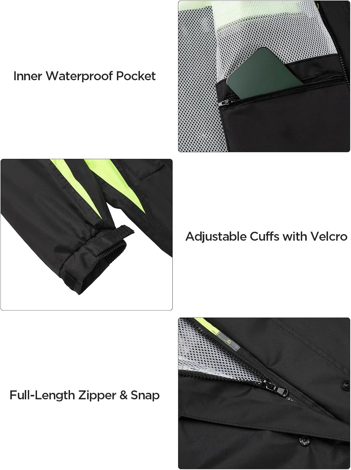 Mens Rain Suits with Air Vents Reflective Waterproof Rain Gear Breathable Jacket Pants for Work Golf Fishing Hiking