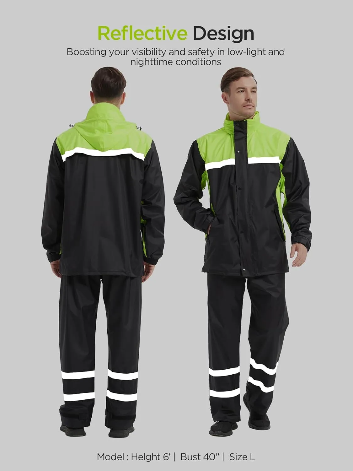 Mens Rain Suits with Air Vents Reflective Waterproof Rain Gear Breathable Jacket Pants for Work Golf Fishing Hiking