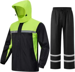 Mens Rain Suits with Air Vents Reflective Waterproof Rain Gear Breathable Jacket Pants for Work Golf Fishing Hiking