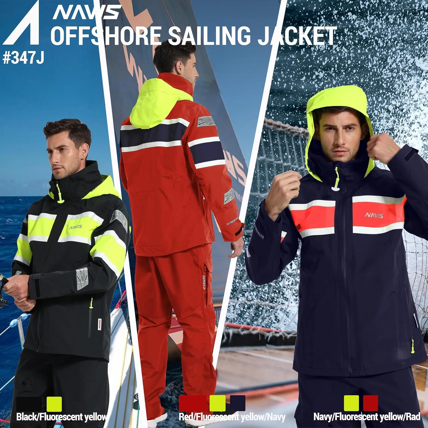 Men's Sailing Jacket - 3Layer-GORE PRO-TEX Waterproof Breathable Rain Gear for Coastal/Offshore