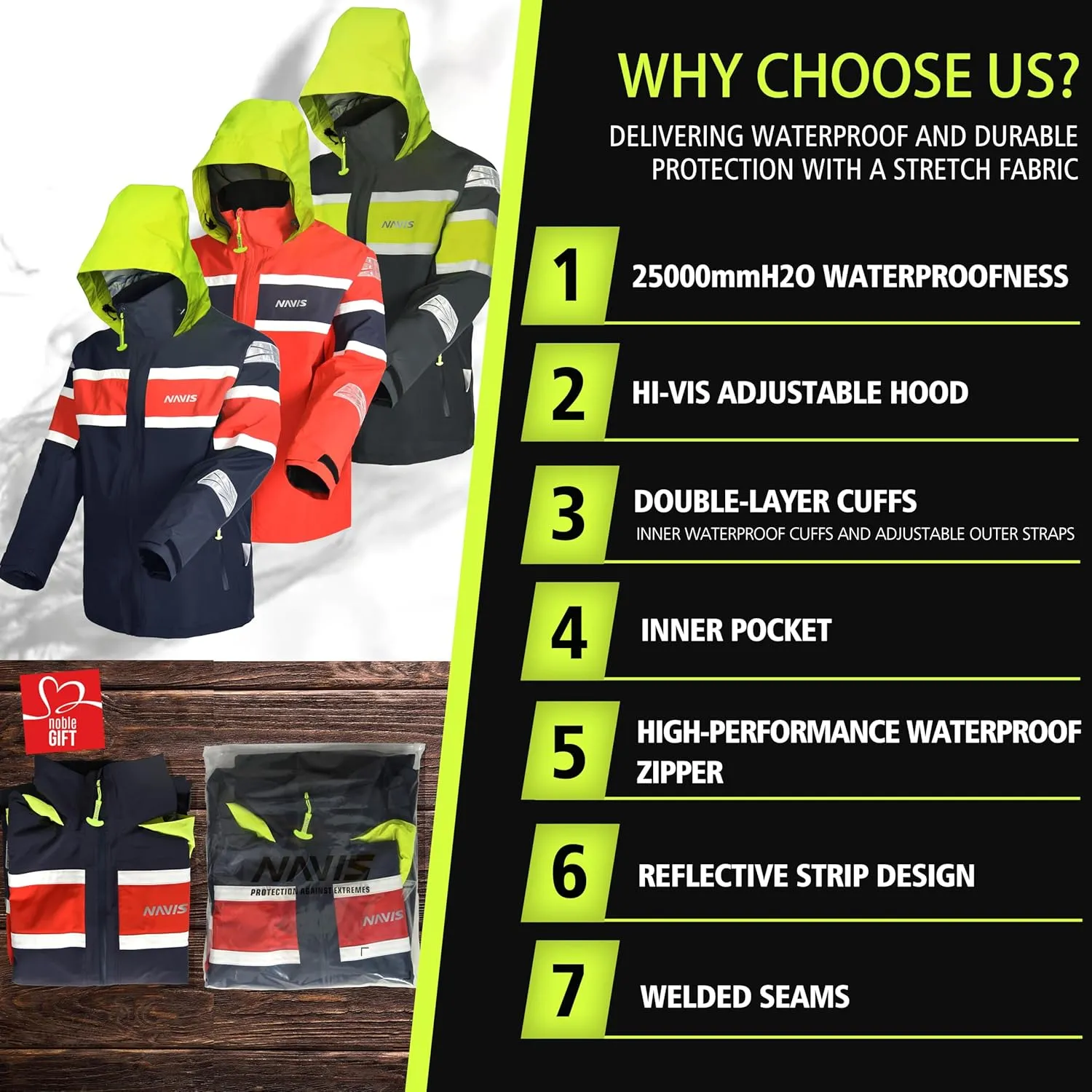 Men's Sailing Jacket - 3Layer-GORE PRO-TEX Waterproof Breathable Rain Gear for Coastal/Offshore