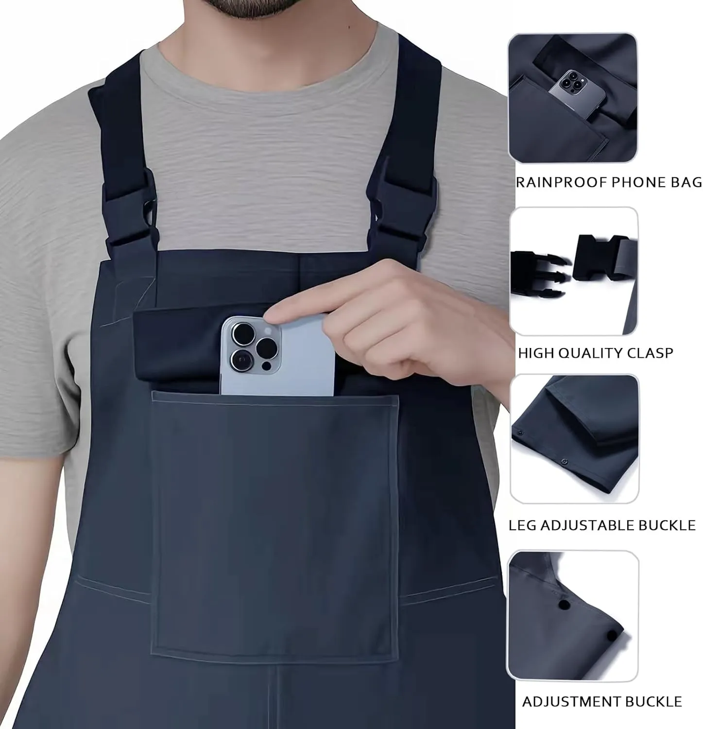 Men's Waterproof Rain Bib Overalls - Windproof Adjustable Outdoor Fishing Workwear Pants