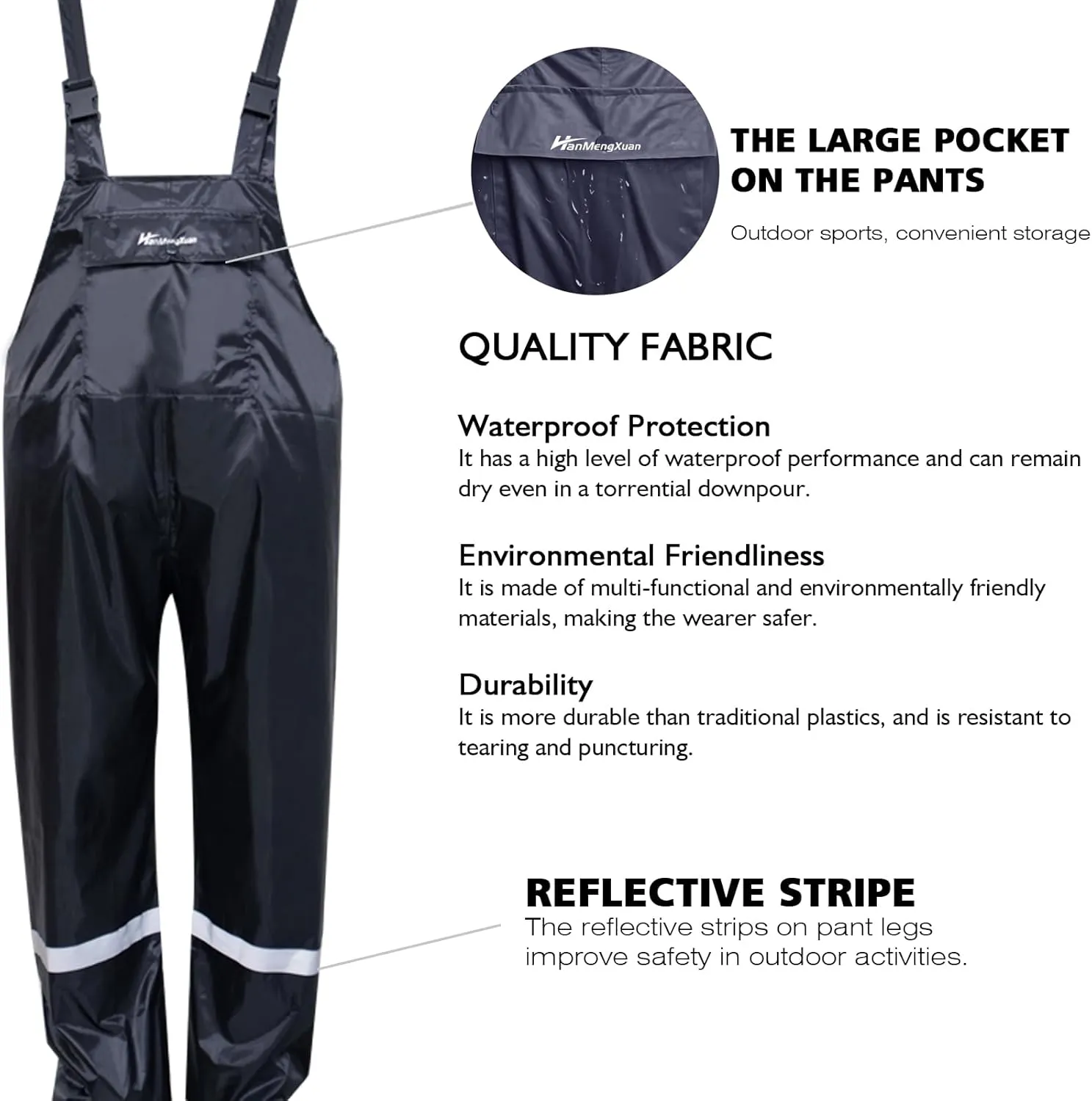 Men's Waterproof Rain Bib Overalls - Windproof Adjustable Outdoor Fishing Workwear Pants