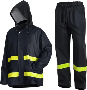Men's Workwear Rain Suit - Hi Vis Waterproof Jacket&Pants 3-piece Set, Foul Weather Gear for Safety