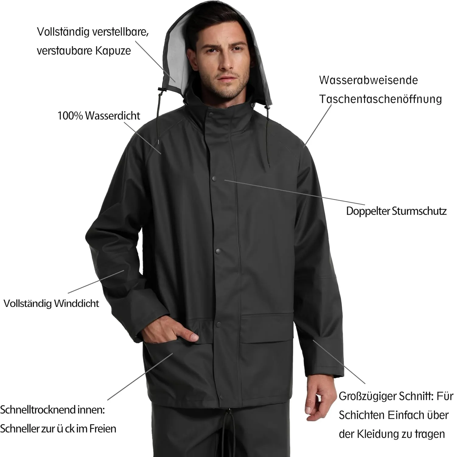 Men's Workwear Rain Suit - Hi Vis Waterproof Jacket&Pants 3-piece Set, Foul Weather Gear for Safety