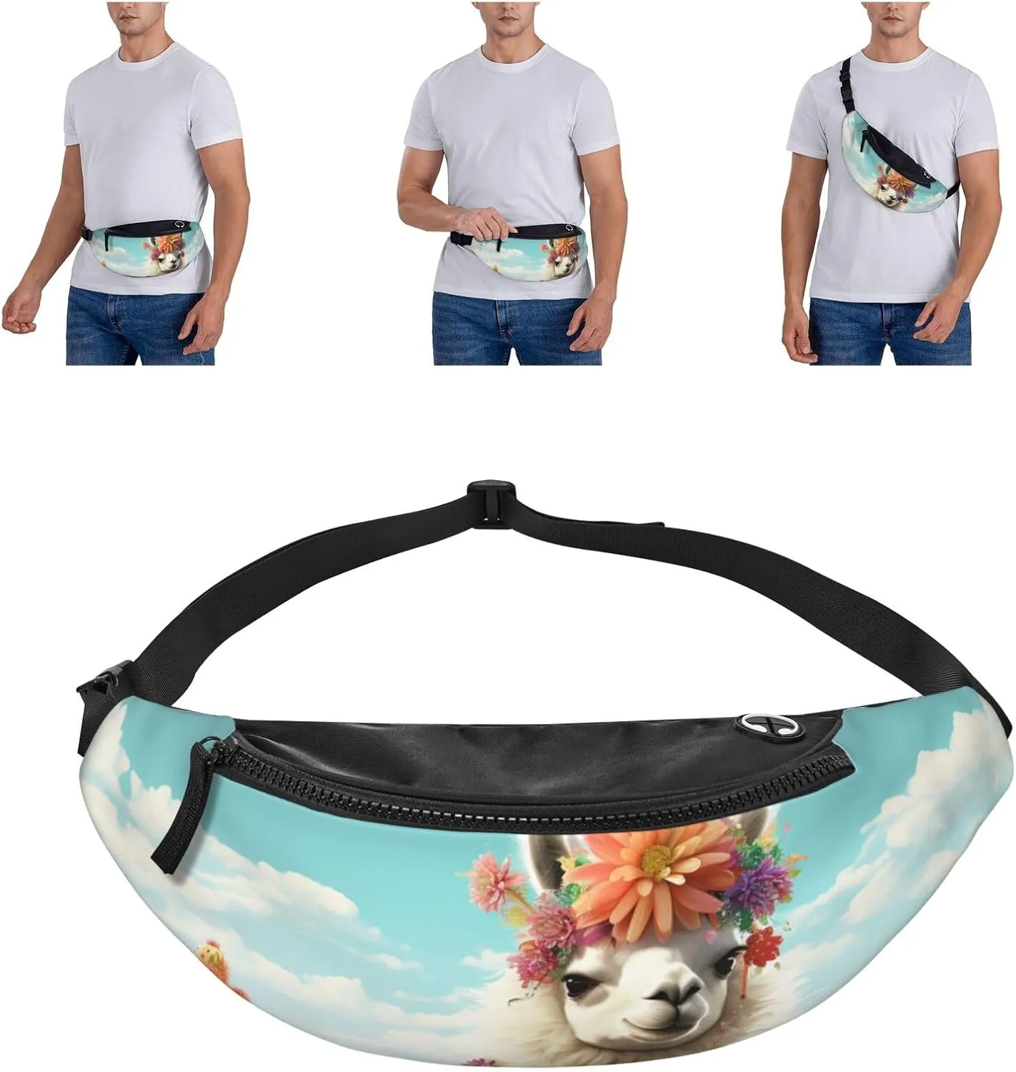 Mexican Llama Cactus Fanny Pack for Man Women Waist Bag Adjustable Belt Casual Chest Bag Bum Bags for Travel Sports Running Hiking Waist Packs