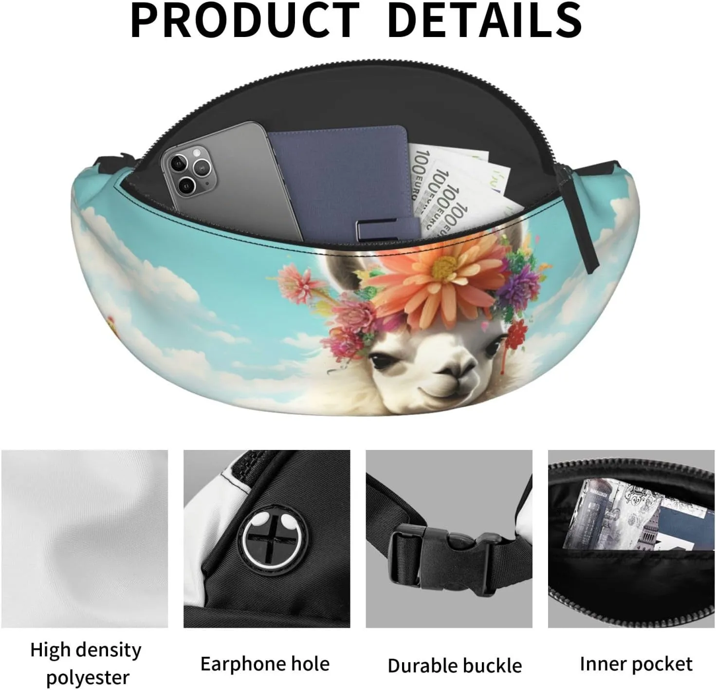 Mexican Llama Cactus Fanny Pack for Man Women Waist Bag Adjustable Belt Casual Chest Bag Bum Bags for Travel Sports Running Hiking Waist Packs