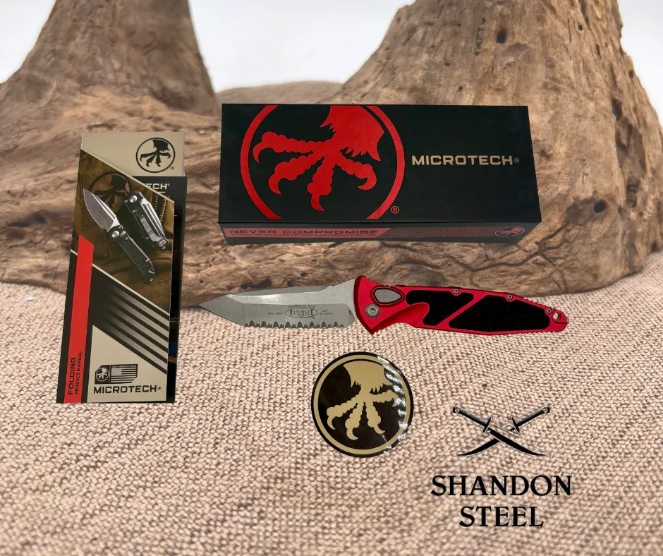 Microtech 161A-12 RD SOCOM ELITE AUTO T/E STONEWASH FULL SERRATE RED