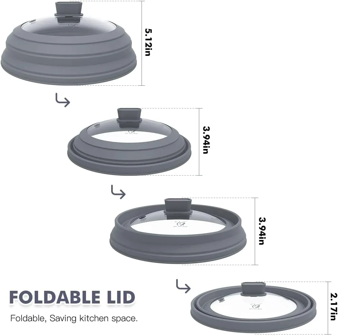 Microwave Splatter Cover Glass Cover Guard Lid with Collapsible Silicone for Food Pot Plate Cover 9.8 inch Light Grey