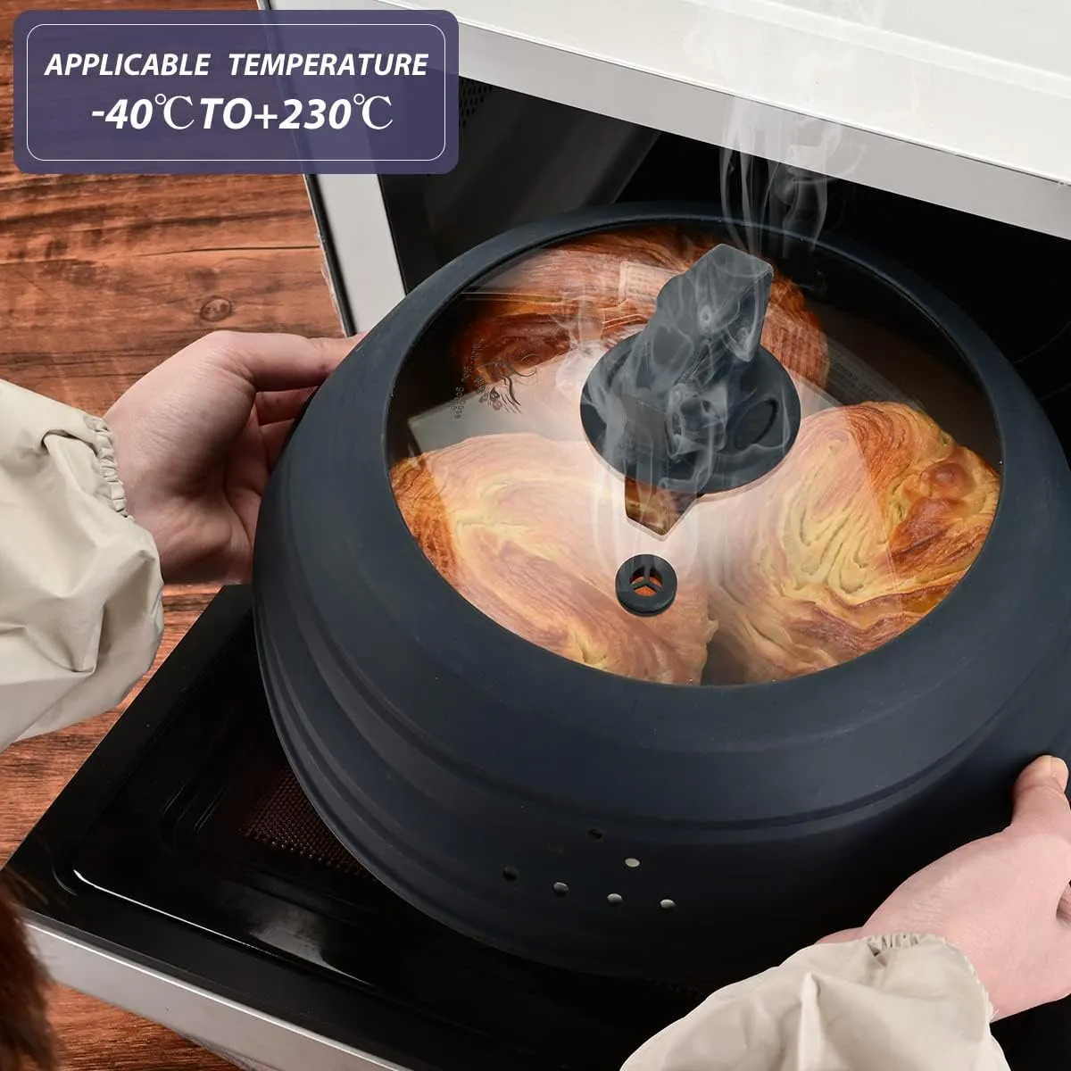 Microwave Splatter Cover Vented Glass Cover Splatter Guard Lid with Collapsible Silicone for Food as Pot Cover Plate Cover 10.8 inch for 6 7 8 9 10 inch Plate Bowl