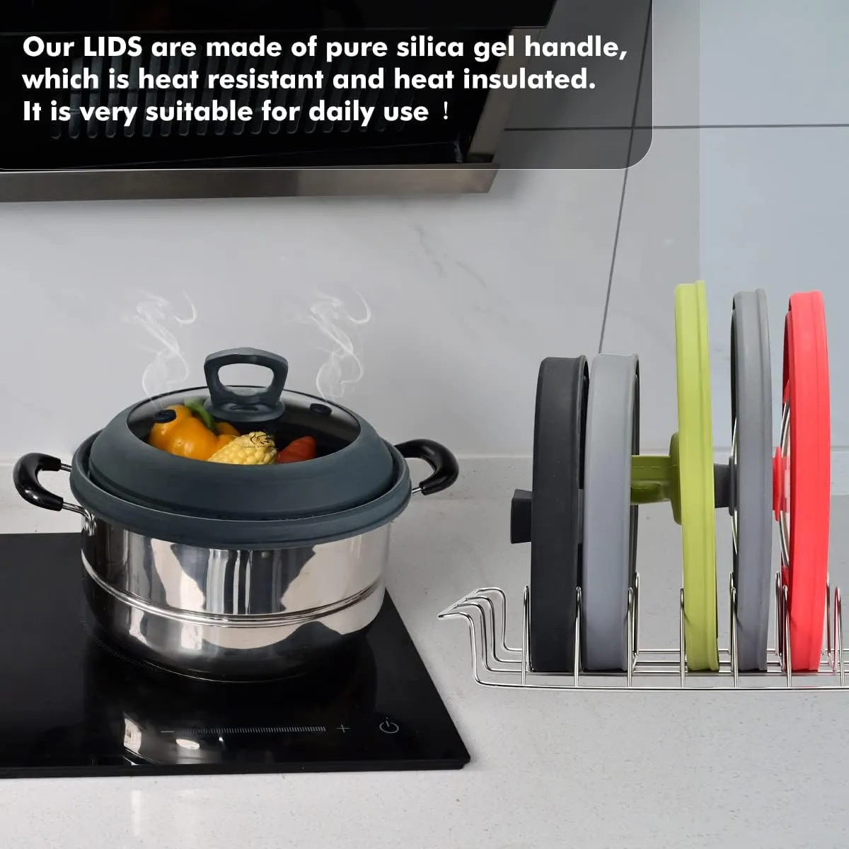 Microwave Splatter Cover Vented Glass Cover Splatter Guard Lid with Collapsible Silicone for Food as Pot Cover Plate Cover 10.8 inch for 6 7 8 9 10 inch Plate Bowl