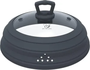 Microwave Splatter Cover Vented Glass Cover Splatter Guard Lid with Collapsible Silicone for Food as Pot Cover Plate Cover 10.8 inch for 6 7 8 9 10 inch Plate Bowl