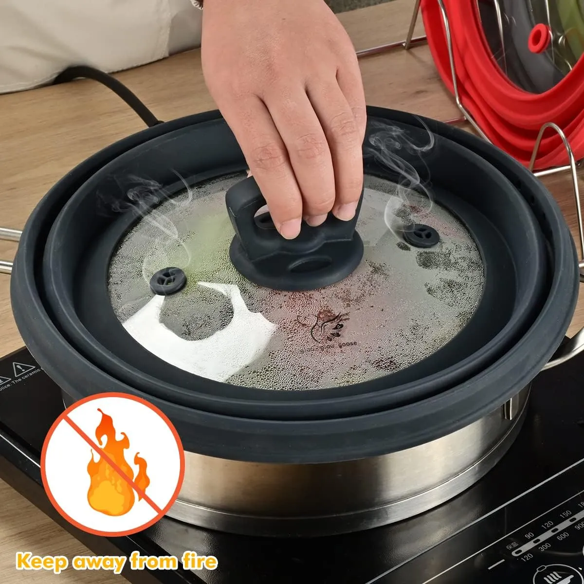 Microwave Splatter Cover Vented Glass Cover Splatter Guard Lid with Collapsible Silicone for Food as Pot Cover Plate Cover 10.8 inch for 6 7 8 9 10 inch Plate Bowl