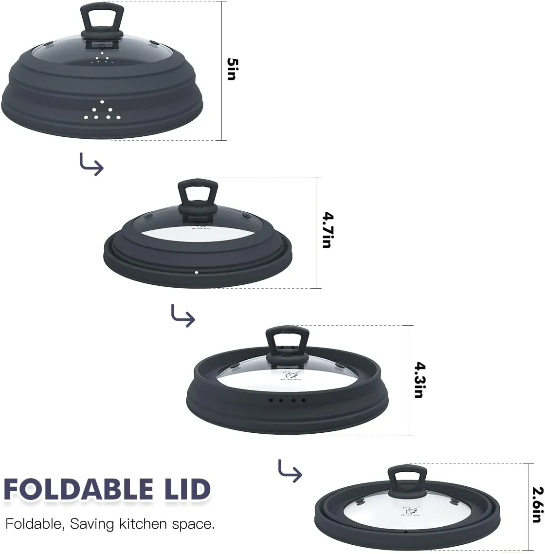 Microwave Splatter Cover Vented Glass Cover Splatter Guard Lid with Collapsible Silicone for Food as Pot Cover Plate Cover 10.8 inch for 6 7 8 9 10 inch Plate Bowl