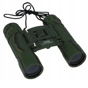MIL-TEC Collapsible Binoculars 10x25 Clear View Protective Nylon Bag Camo