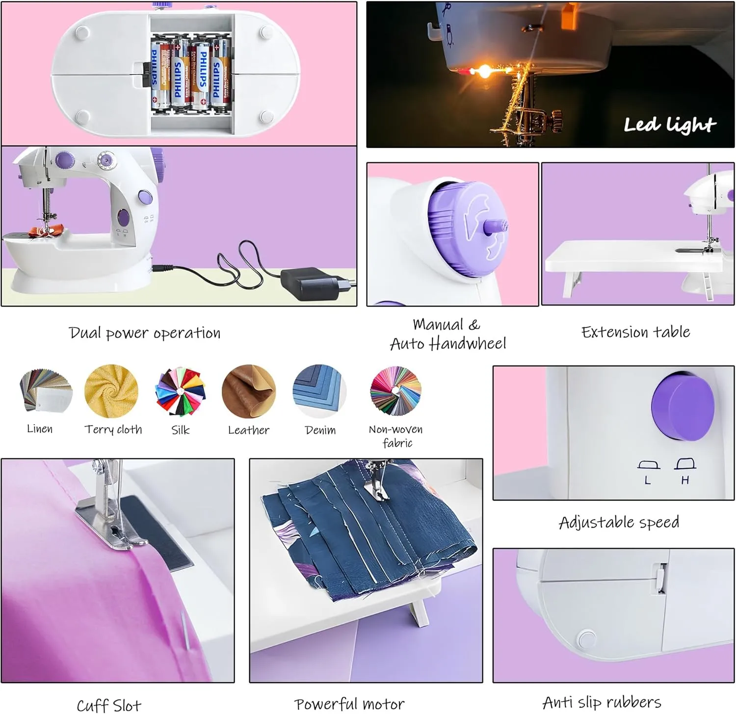 Mini Sewing Machine for Beginners-Maquina de Coser, Easy Automatic Sewing Machine with Extension Table, Household Electric Portable Sewing Tool with Sewing Kit, Small, for All Age, Kids or Adults