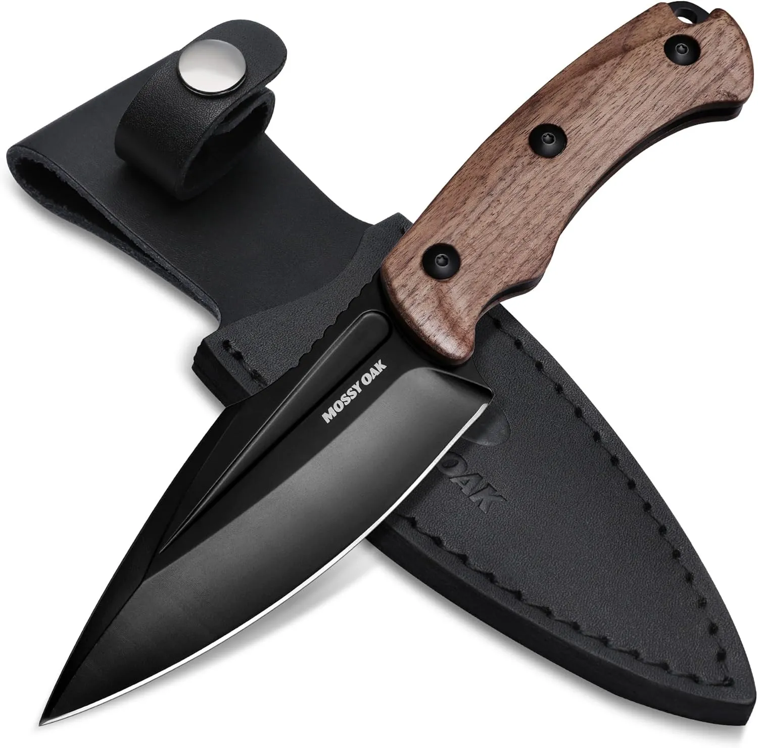MOSSY OAK 8.5-inch Full-tang Fixed Blade Knife with Sheath, Stainless Steel Blade, Outdoor Knives for Survival, Camping, Hiking (G10 Handle-Brown)