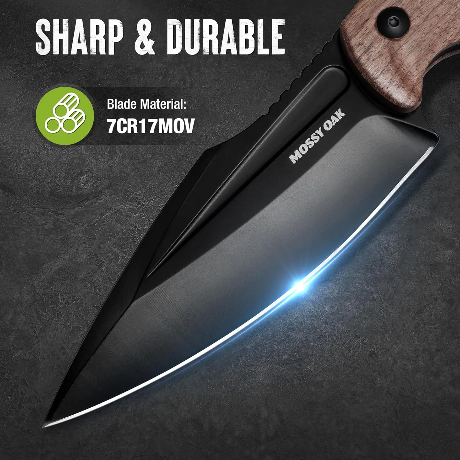 MOSSY OAK 8.5-inch Full-tang Fixed Blade Knife with Sheath, Stainless Steel Blade, Outdoor Knives for Survival, Camping, Hiking (G10 Handle-Brown)