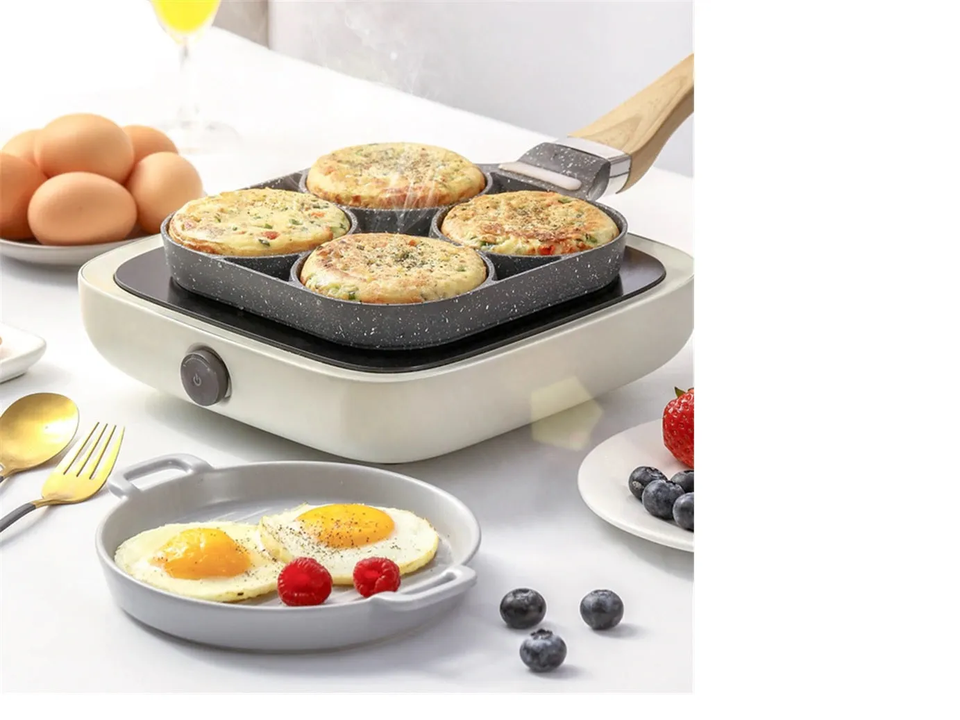 Multi-Egg Frying Pan 4 Section Non-stick Frying Pan Breakfast Skillet Cookware